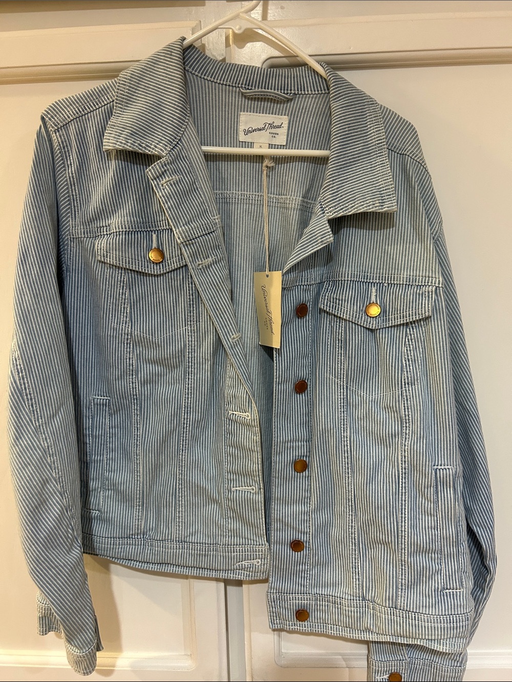 Universal Thread Light Blue & White Striped Jean Jacket